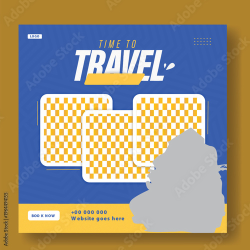 Travel Post Template Design. Time to Travel: Get Ready for a New Adventure