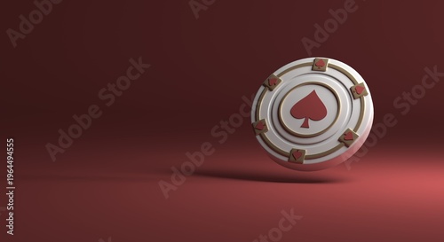 casino chip, casino background, casino website, casino image, chip with playing card suits, individual chip, chip on plain background, isolated poker chip on clean color background, 3D illustration