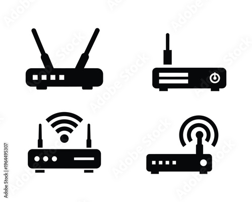 Router Icon Collection – Wireless Network Device Symbols Set