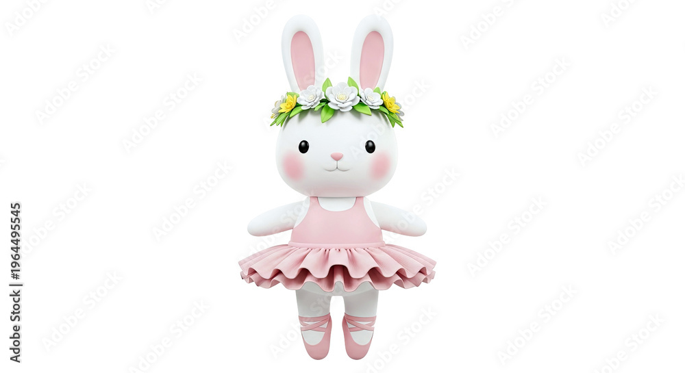 Fototapeta premium Cute ballerina bunny with flower crown and pink tutu