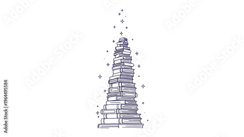Tower of Knowledge: An elegant illustration depicts a towering stack of books reaching towards the heavens, symbolizing the endless pursuit of knowledge and intellectual growth.