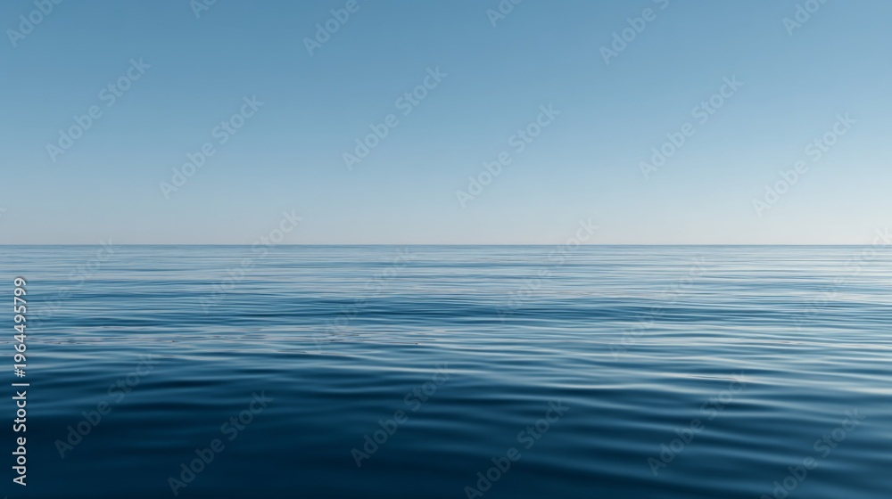 Obraz premium Tranquil Ocean Horizon Under a Clear Sky with Minimalist Water Reflection and Calm Atmosphere