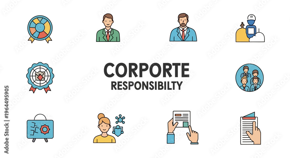 Obraz premium Corporate Social Responsibility (CSR) and ESG Icons Set. Flat Vector Illustration for Business Ethics, Sustainability, and Governance Concepts.