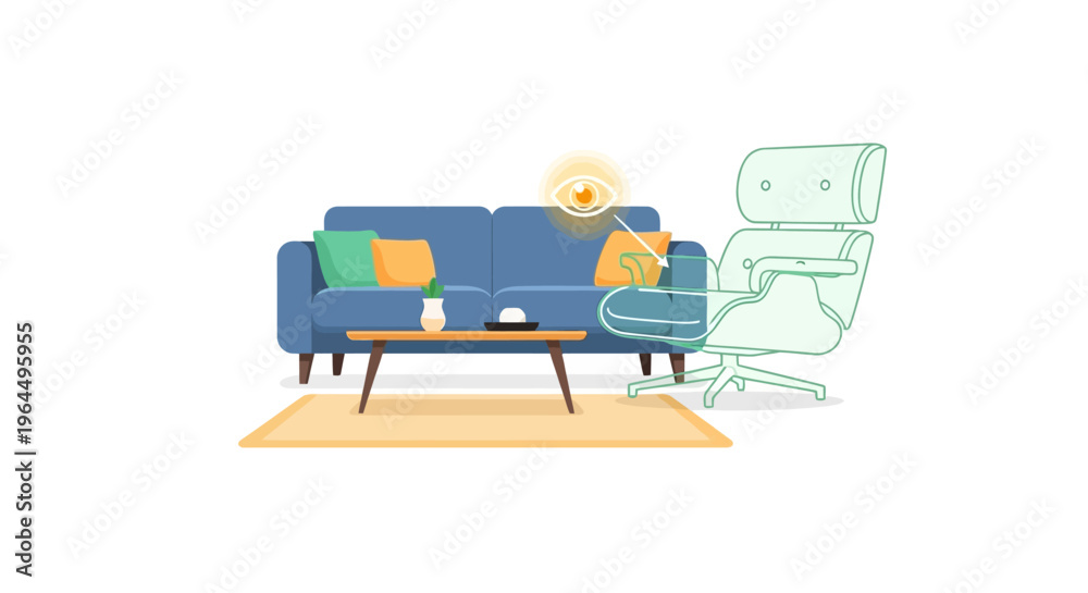 Fototapeta premium Virtual Interior Design & Augmented Reality Furniture Visualization in Modern Living Room