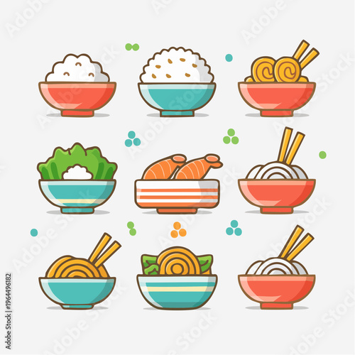 和食のベクターアイコンセット（寿司・ラーメン・天ぷら・弁当など）