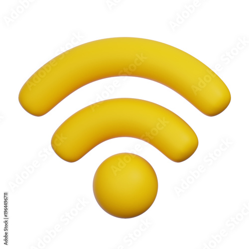 Vibrant yellow three-dimensional wireless fidelity symbol representing modern internet connectivity and digital communication signal icon, perfect for web design and app interfaces