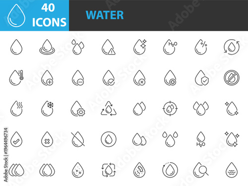 set of water icons, clean water, water purification
