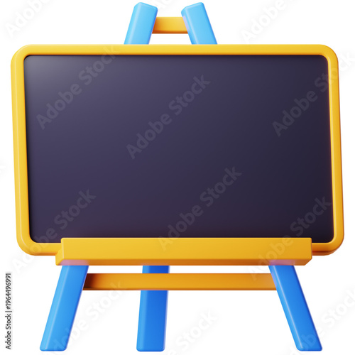 Vibrant 3D Render of a Blank Blackboard on an Easel, Ready for Your Creative Ideas or Educational Content in a Classroom or Studio Setting, Isolated on White