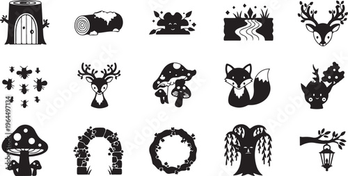 Black and white line collection of religious symbols and holiday including Christmas tree star of David menorah and church