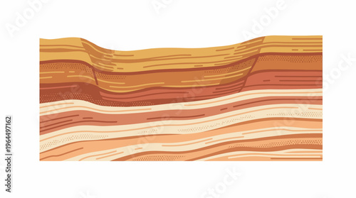Geological cross-section showing stratified rock layers with a visible fault line and surface depression, illustrating earth's subsurface structure.