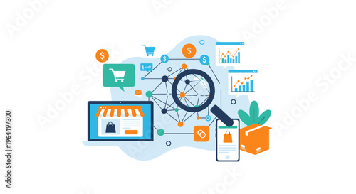 E-commerce Optimization, Data Analysis, and Digital Marketing Strategy Concept for Online Business Growth