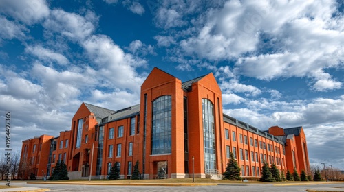 Wallpaper Mural Modern Red Brick Building with Large Windows under a Cloudy Sky in a Wide Angle View Torontodigital.ca