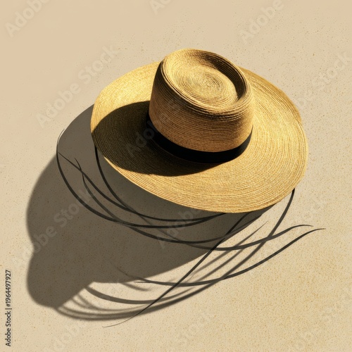Wallpaper Mural Stylish Straw Hat Casting a Unique Shadow on Minimal Sand Background Torontodigital.ca
