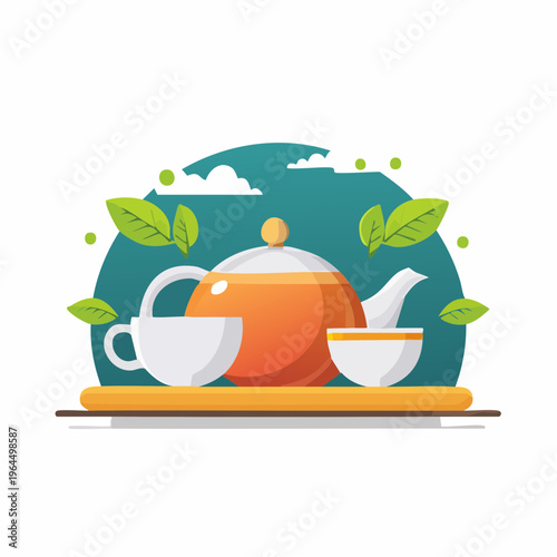 シンプルな茶器セットのベクターアイコン（茶道・和風）