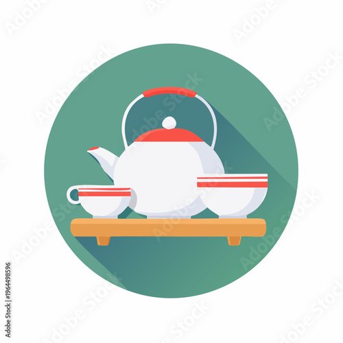 シンプルな茶器セットのベクターアイコン（茶道・和風）