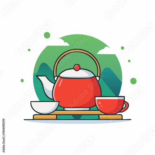 シンプルな茶器セットのベクターアイコン（茶道・和風）