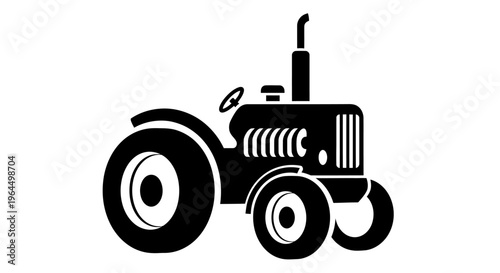 Simple black silhouette of a farm tractor on an isolated white background.