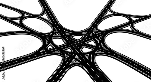 Complex Road Intersection Overpass Aerial View on Isolated White Background