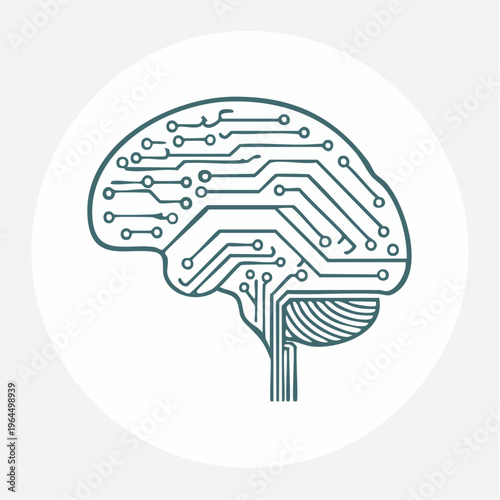 シンプルなAIの脳と電子回路のベクターアイコン（人工知能）