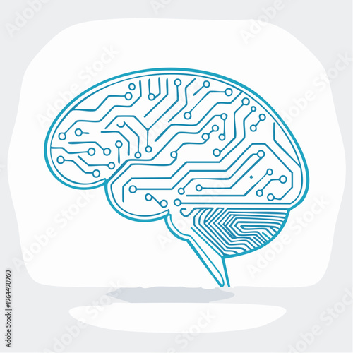 シンプルなAIの脳と電子回路のベクターアイコン（人工知能）