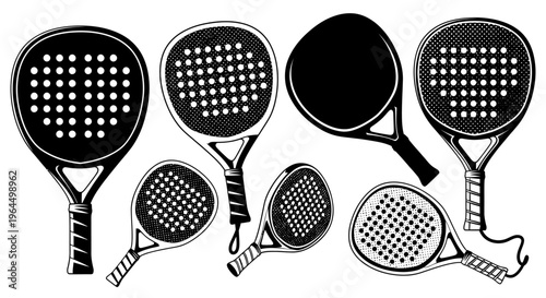 Padel Tennis Rackets Collection Silhouette on Isolated White Background