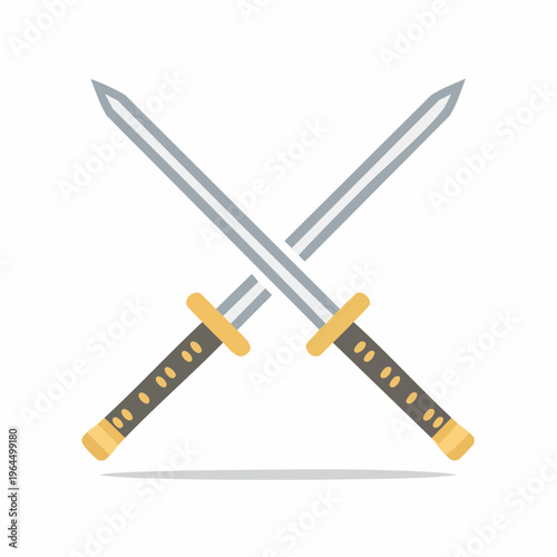 シンプルな交差した日本刀のベクターアイコン（侍・武士）