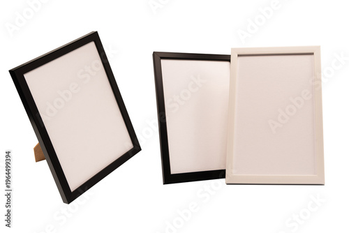 Black and white empty photo frame isolated on white background.