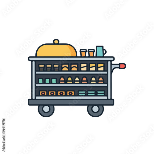 Catering cart with food and drinks on a serving trolley