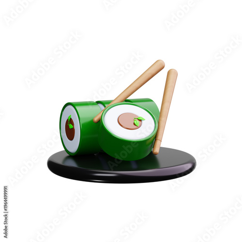 Delicious 3D Sushi Roll on a Plate with Chopsticks, Ideal for Food Delivery and Restaurant Menus