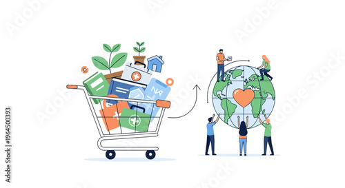 Global Support & Humanitarian Aid: Shopping Cart Delivering Resources for Community Well-being and Sustainable Living