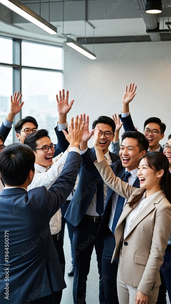 Obraz premium Team celebration event office space group photo professional environment joyful moment