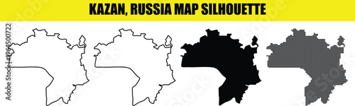 Kazan city map silhouette set depicting capital of tatarstan republic in four different artistic vector versions.