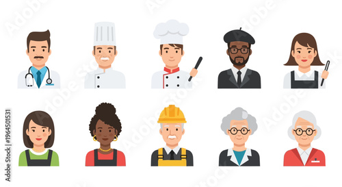 Various professionals and workers in different occupations and industries are shown.