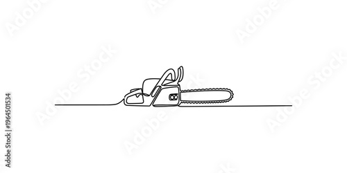 Minimalist continuous line drawing of a powerful chainsaw tool for construction and forest work Vector, illustration