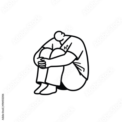 Stylized illustration of a person curled up in a ball.