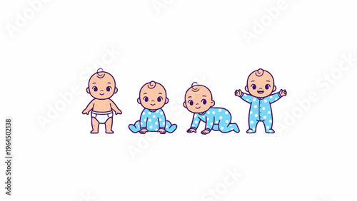 Baby Development Stages Vector Illustration on White Background