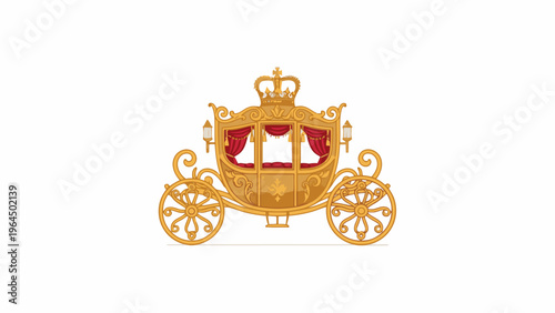 Golden Royal Carriage with Imperial Crown on White Background