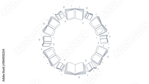 A Circle of Books: A collection of open books forms a captivating circular design. A symbol of knowledge, learning, and the boundless world found within the pages.
