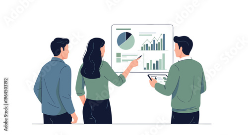 Team analyzing financial data on a whiteboard.