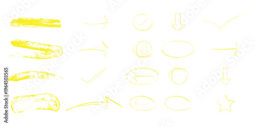 Highlighter underline line doodle set with various hand drawn strokes, flowing curves, curled, abstract waves, freehand contours and decorative design elements