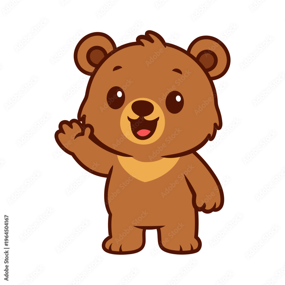Fototapeta premium Cute Bear Waving Hand Cartoon Illustration