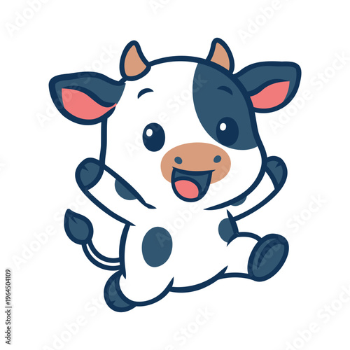 Happy Cute Cow Cartoon Illustration