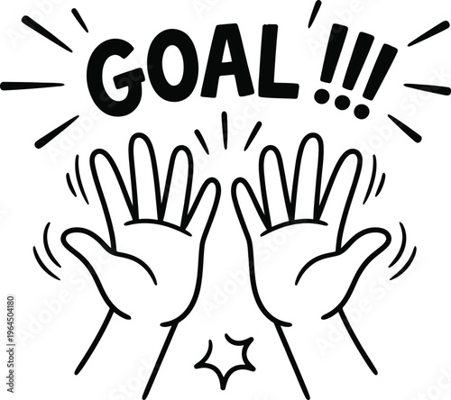 Vector illustration of hands celebrating a goal with excitement and motion lines