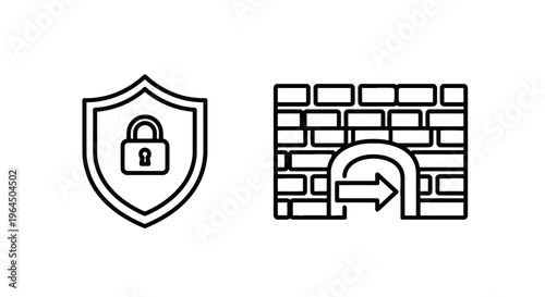 Security protection & privacy icons and obstacle bypass & access solution icons for digital safety with brick wall with vector illustration with cyber securi