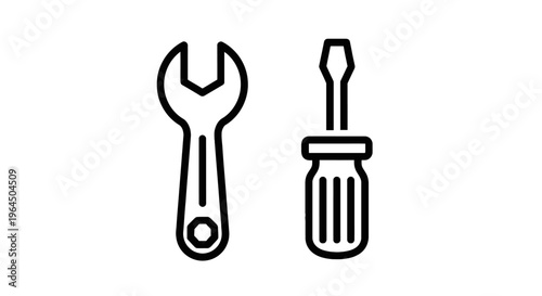 Hand tools icon set featuring a wrench and screwdriver for maintenance, repair, construction, hardware, diy projects, and engineering services design