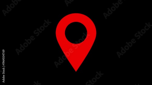 Red location pin icon animation on chroma key background, location icon animation. gps map pointer pulse animation.