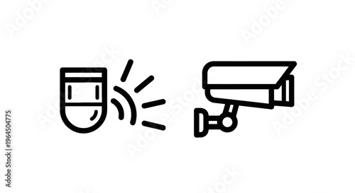 Security monitoring icon set with a motion sensor and a surveillance cctv camera for smart home safety and property protection systems