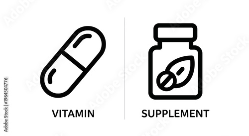 Medical capsule and pill bottle with leaf line icons set, vector health supplement and nutrition icon isolated on white background