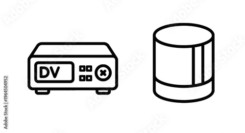 Electronic device and data storage cylinder line icons, technology symbols for hardware infrastructure and server management concept design elements