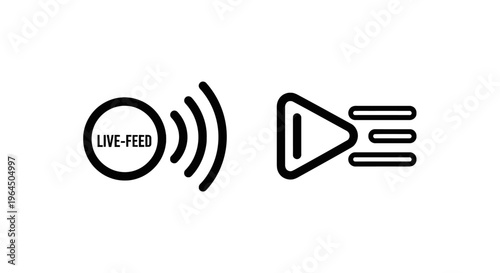 Live feed and media playback thin line icons set for digital communication and streaming interface design isolated on white background